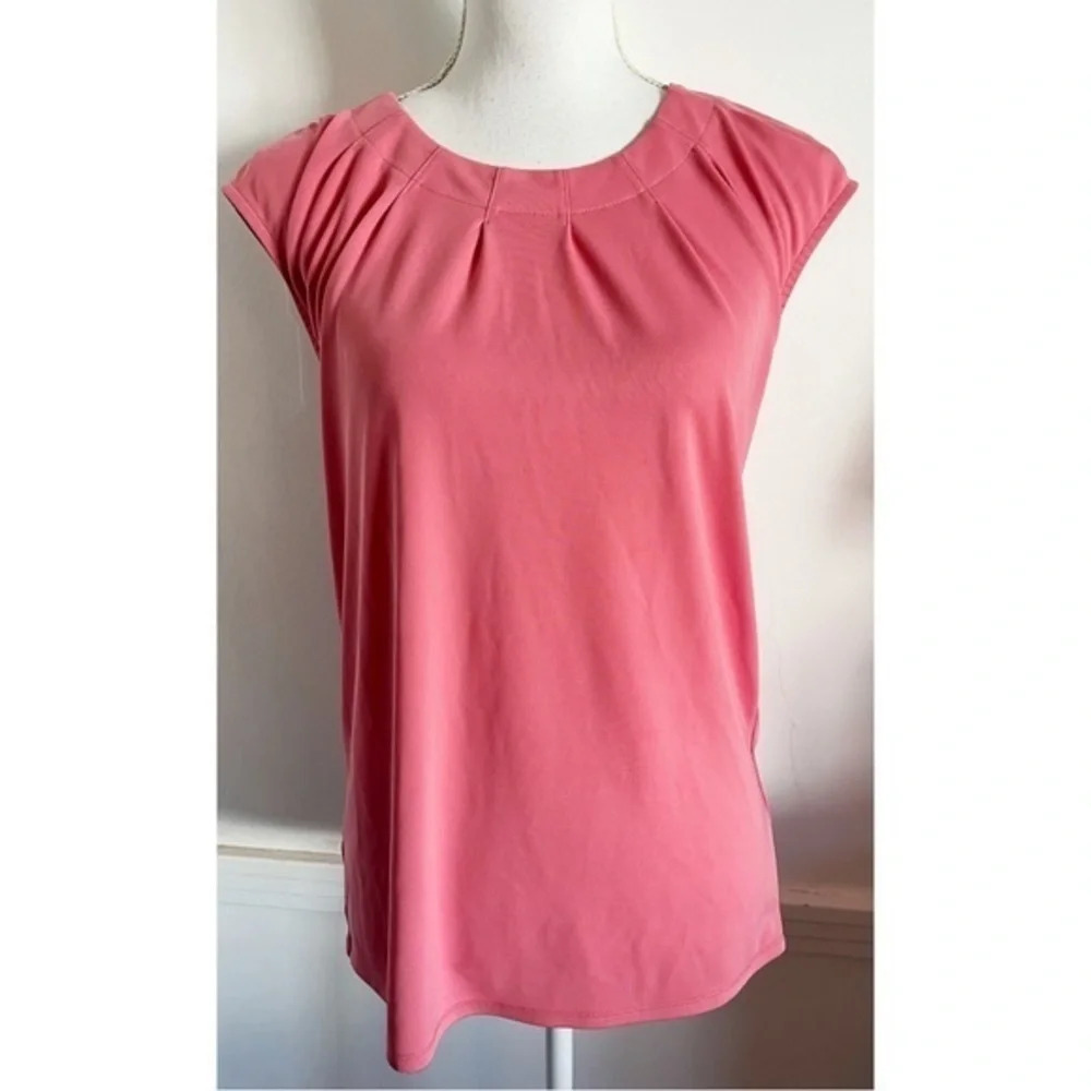 Ann Taylor • Guava Pink Pleated Cap Sleeve Blouse